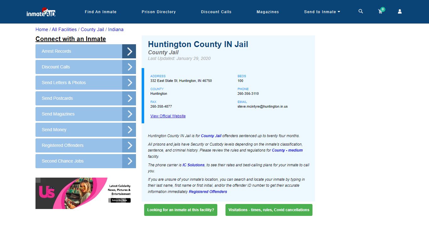 Huntington County IN Jail - Inmate Locator - Huntington, IN